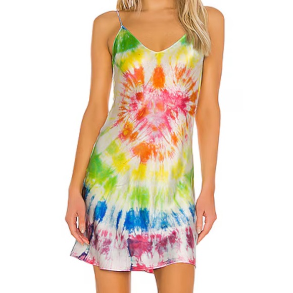 DANNIJO Colorful Tie-Dye Mini Slip Silk Dress - Picture 1 of 5